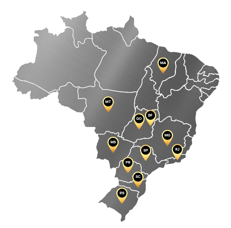 Mapa do Brasil com os estados atendidos pela 5A Inox